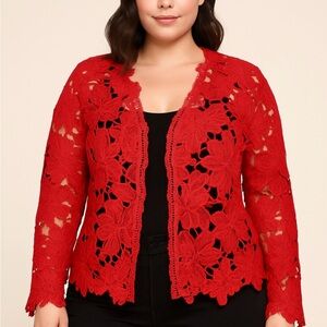 Fashion Nova “Just Have Fun” Red Floral Lace Jacket – Size 2X NWT